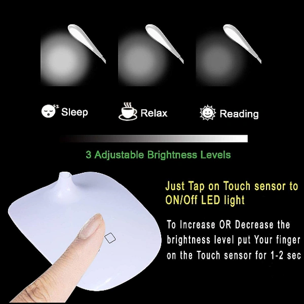 Rechargeable LED Desk Lamp One-touch On/Off Switch Student Study Reading Learning Dimmer / Brightener Rechargeable Led Table with Children Eye Protection Lamps (White)  